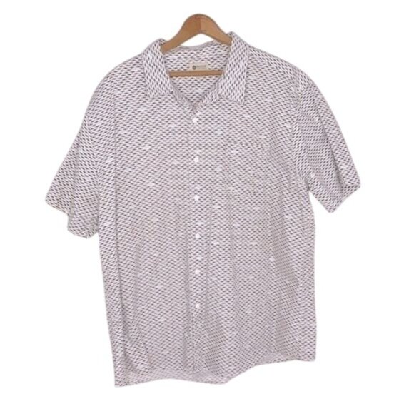 Haggar Shark JAWS Button Up Shirt White Short Sleeve Brown Image Cotton Size XXL - Picture 1 of 5